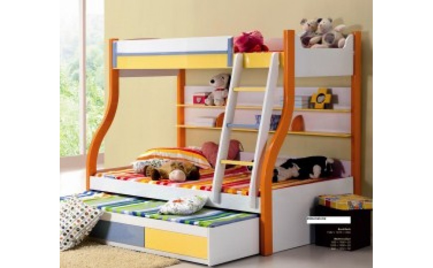 Kevin Kids Bunk Bed With Trundle, Kid Bunk Bed With Trundle