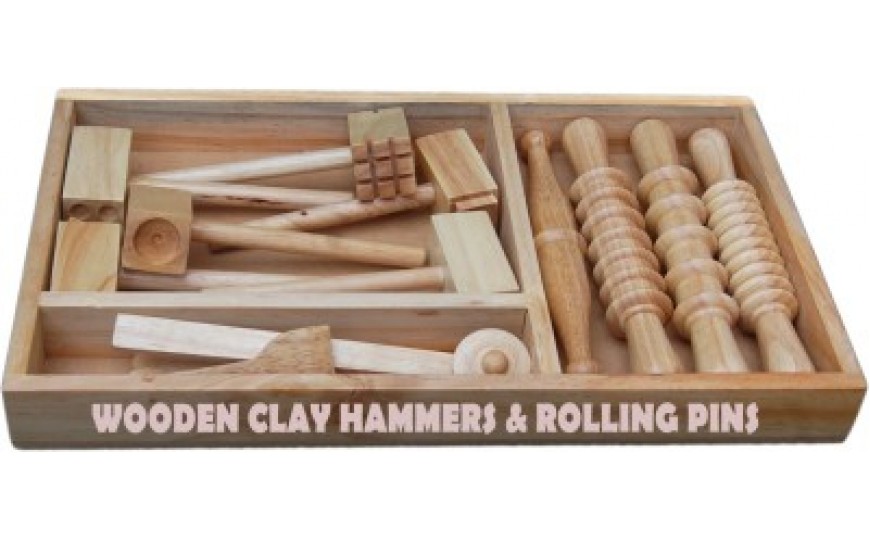  Wooden Clay Hammer & Rolling Pins
